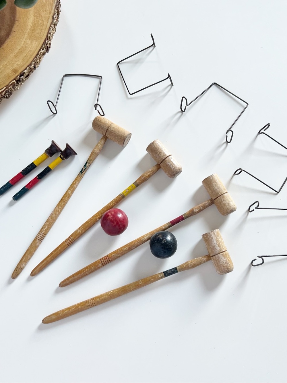 Antique Vintage Wooden Tabletop Croquet Set | 13 Piece Set